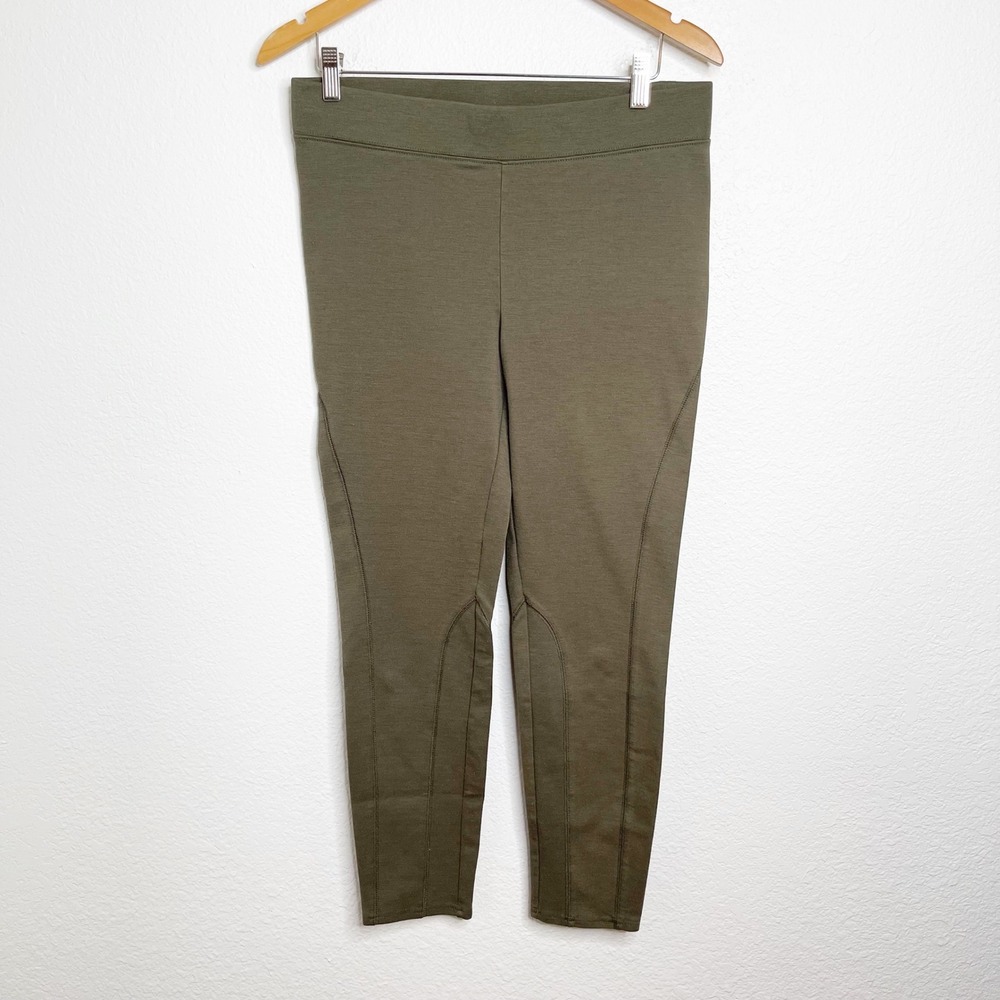 Pure + Good Anthropologie Olive Green Seam Leggings Womens Large L High Rise